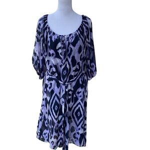 Lane Bryant Pattered Purple And Black Tie Waist Sheer Sleeve Boho Resort Wear 16